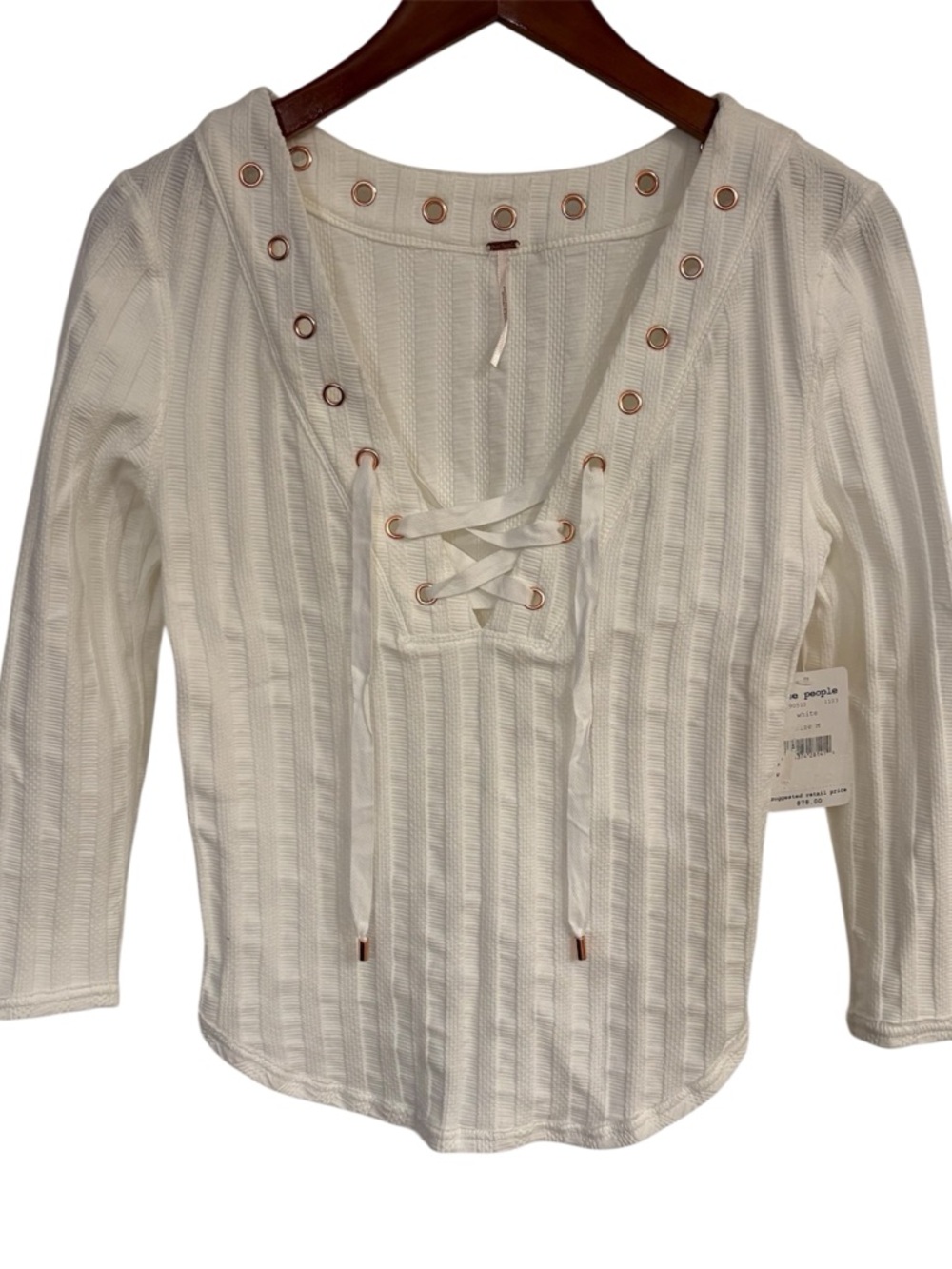 Free People Ice Cold Lace-Up Top in White M NWT